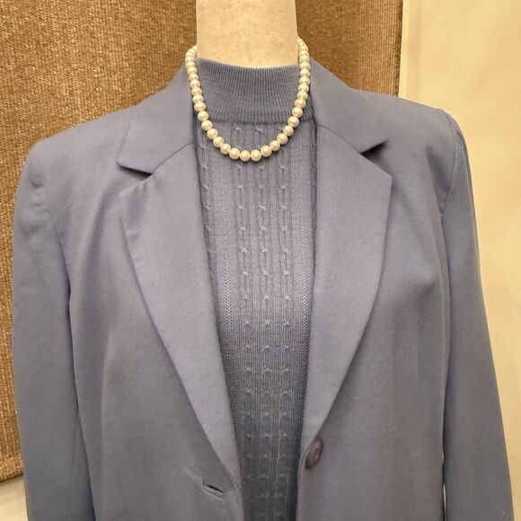 Appleseeds Wool Blazer Sweater Set Women's 14/M Cornflower Blue‎ Turtleneck EUC - Picture 2 of 10